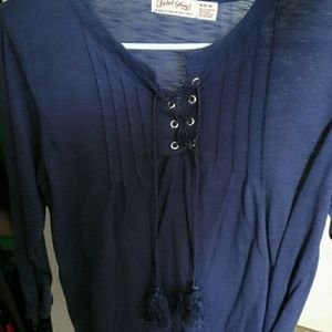 Long sleeve drawstring top in blue